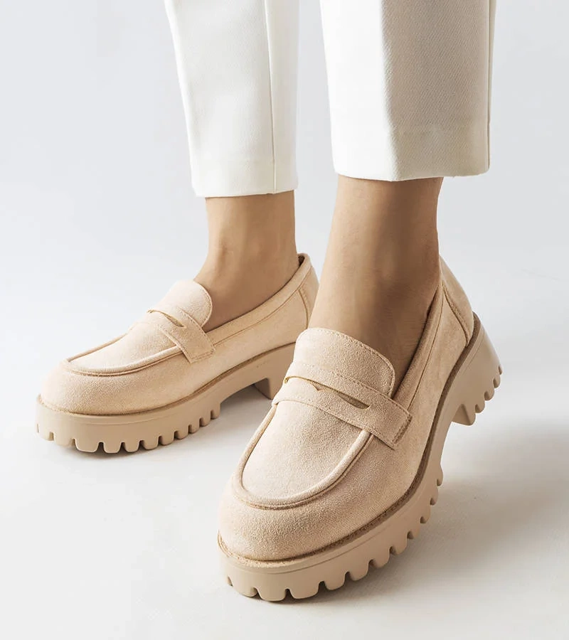 Beżowe półbuty eko-zamsz