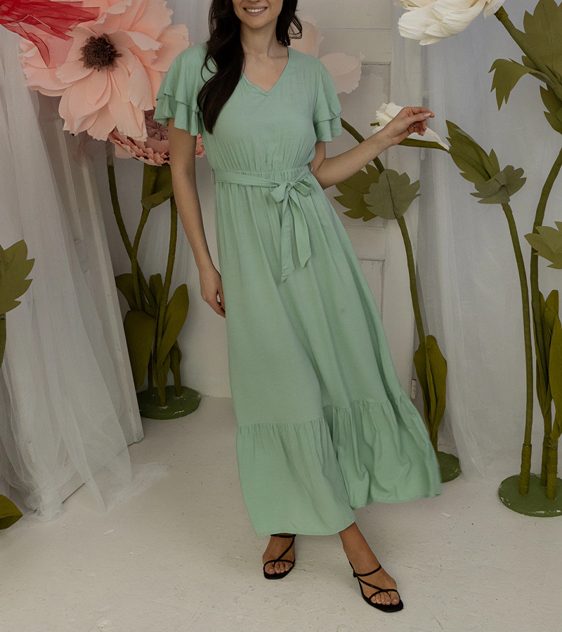 Hers Zielona sukienka maxi z krótkim rękawem