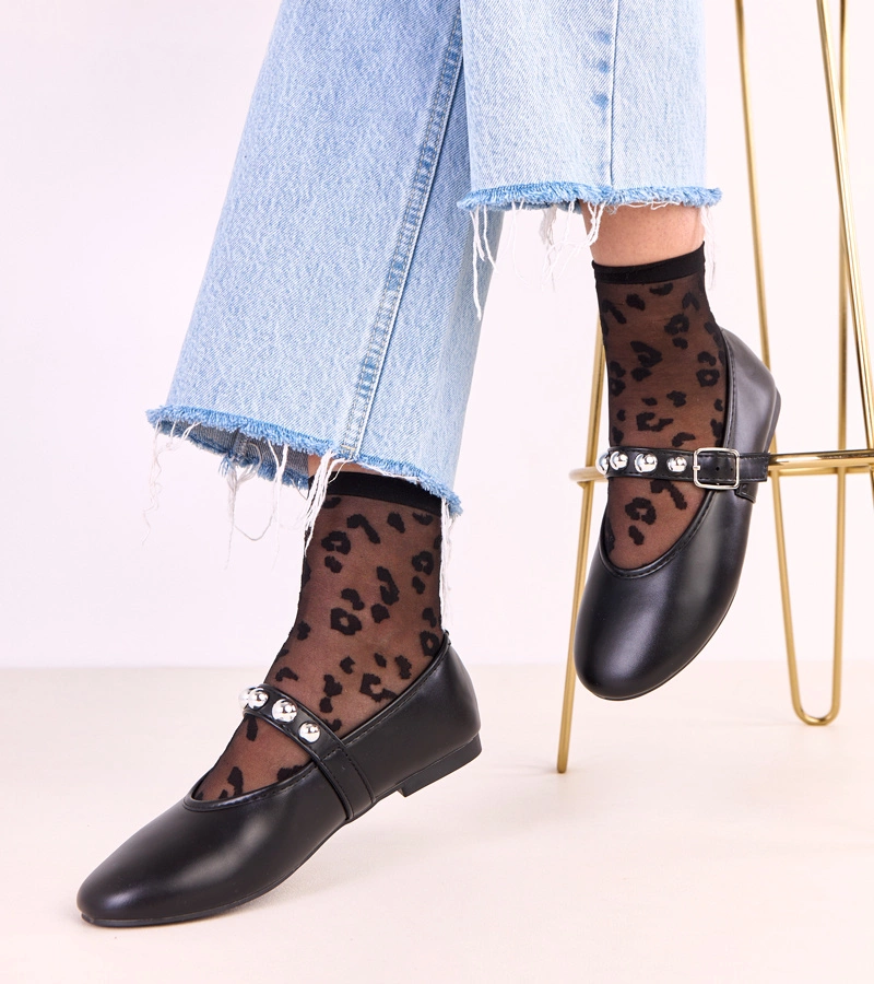 Hers Czarne baleriny ze zdobioną sprzączką