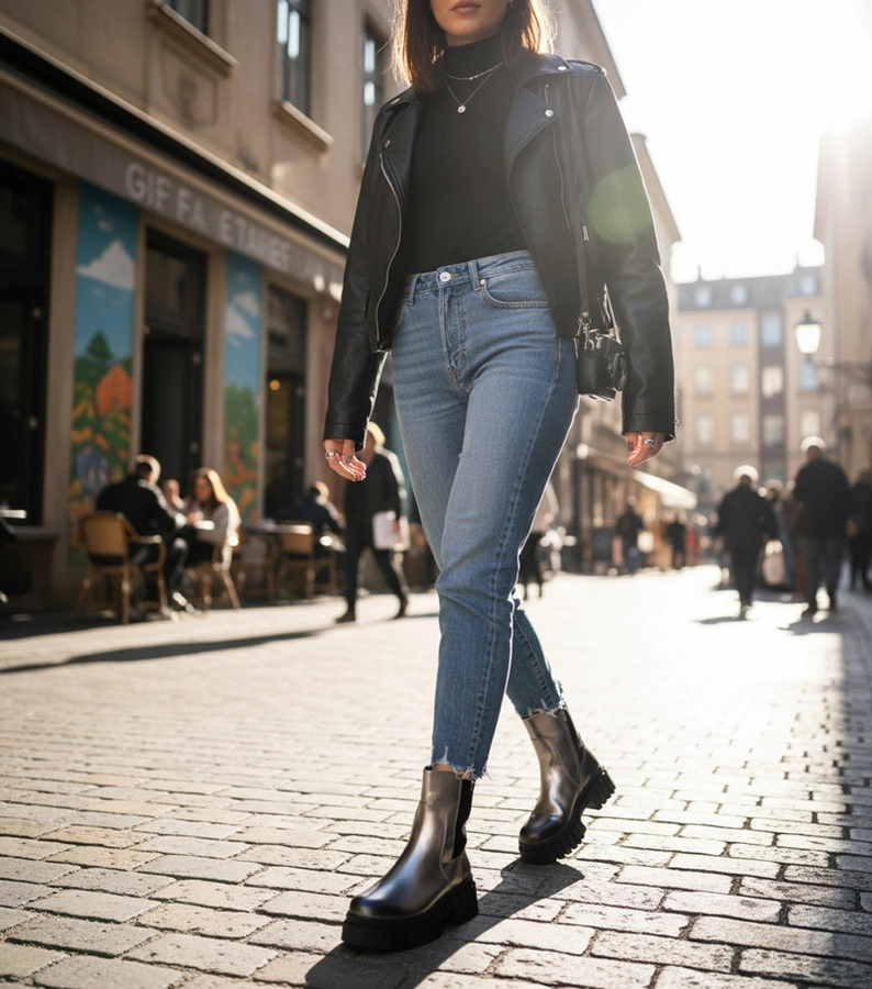 Hers Srebrne botki na platformie z elastyczną wstawką