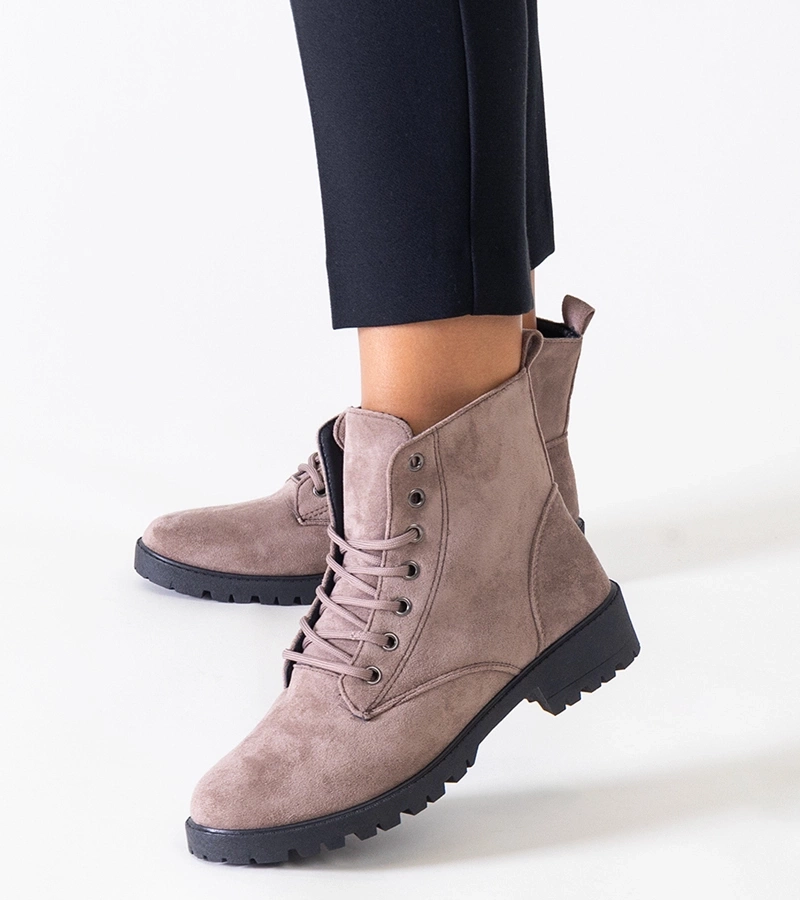 Brązowe botki eko-zamszowe workery na platformie