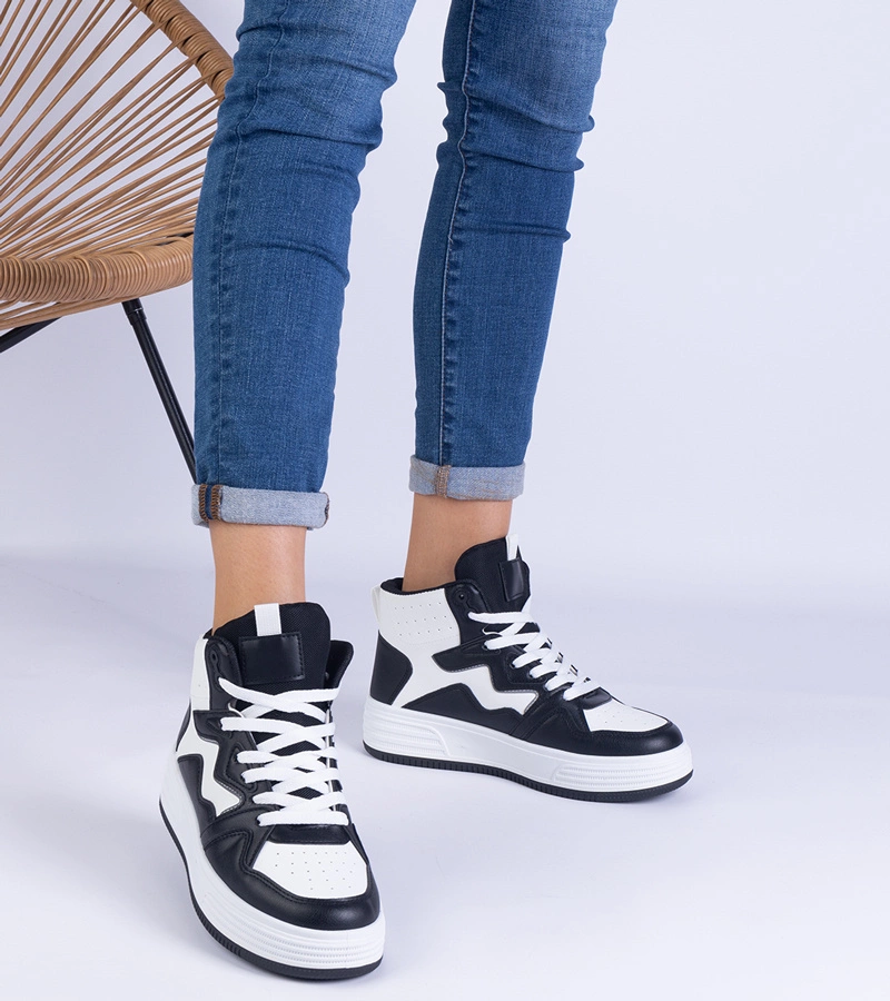 Hers Sneakersy Damskie Biało-Czarne Sportowe z Cechami Szczególnymi