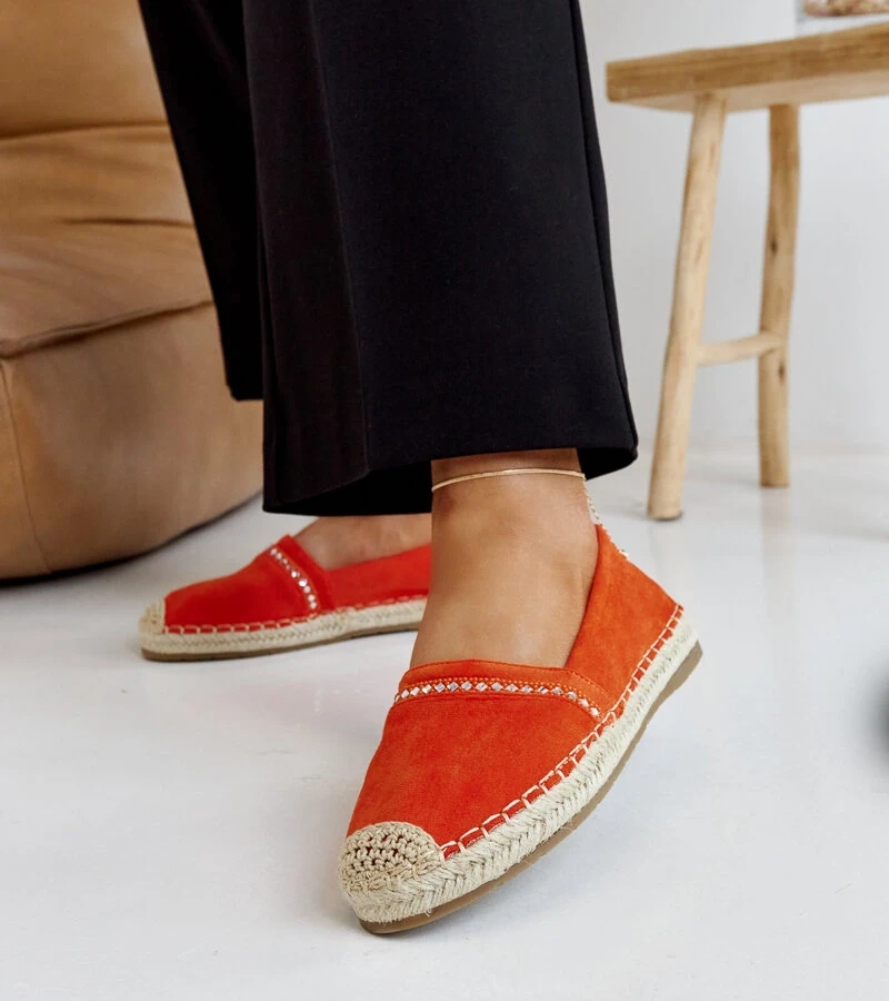 Pomarańczowe espadryle z cyrkoniami