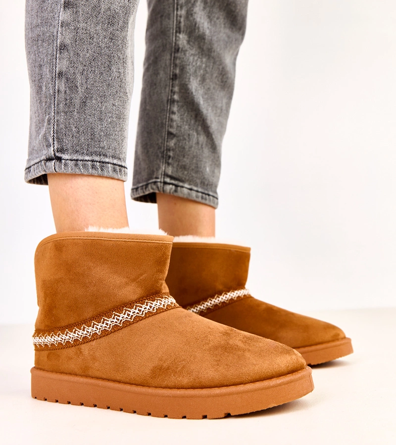 Hers Karmelowe niskie śniegowce z ekozamszu