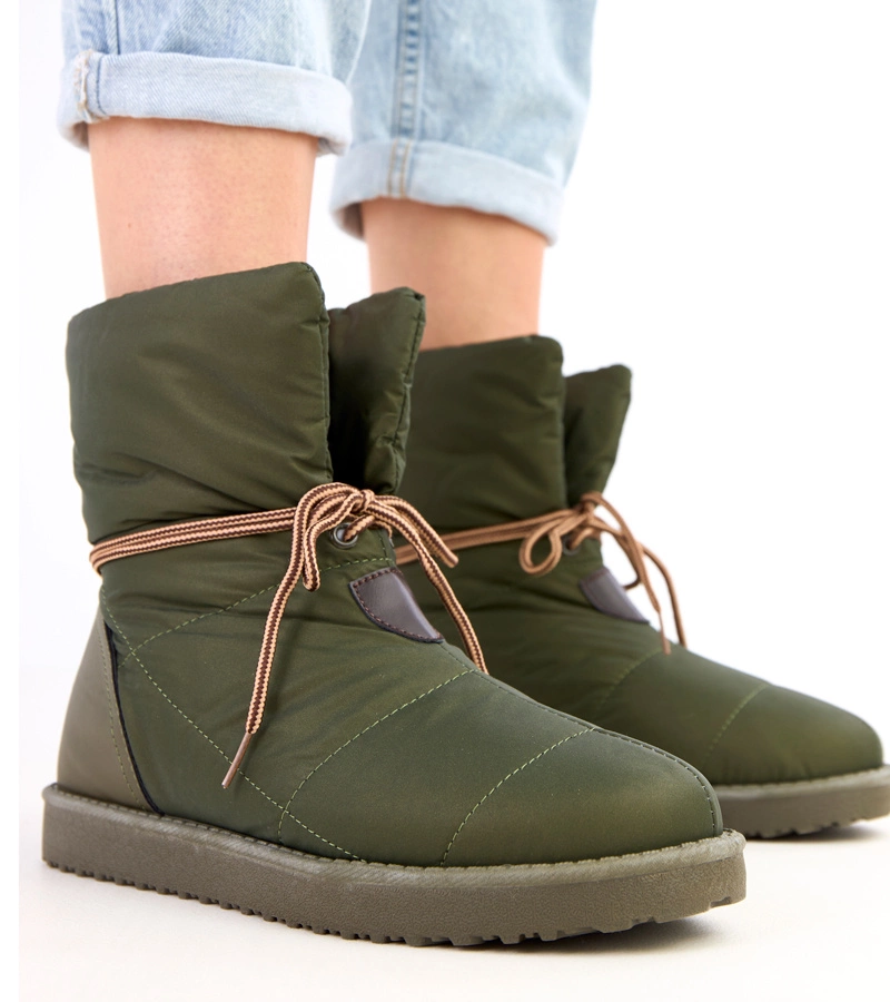 Hers Zielone śniegowce damskie z ozdobnym sznurkiem