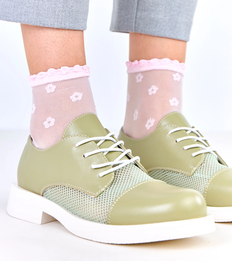 Hers Zielone półbuty damskie z siateczką na cholewce