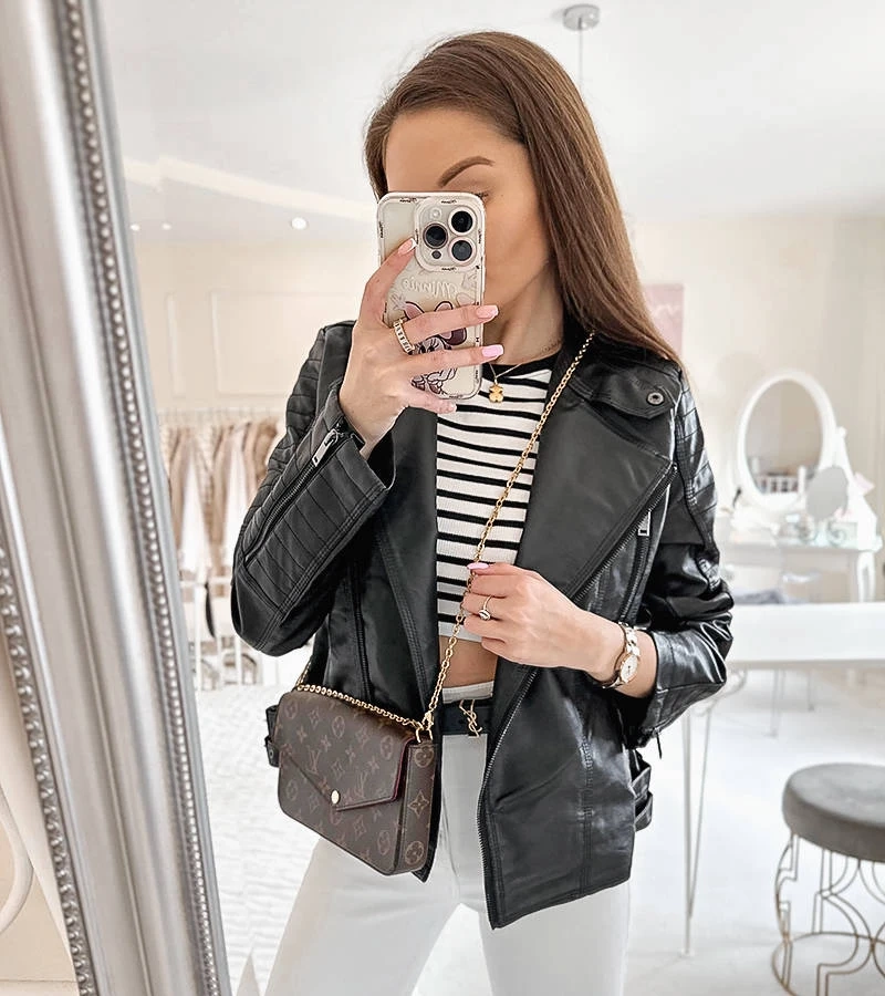 Czarna klasyczna ramoneska eko-skóra