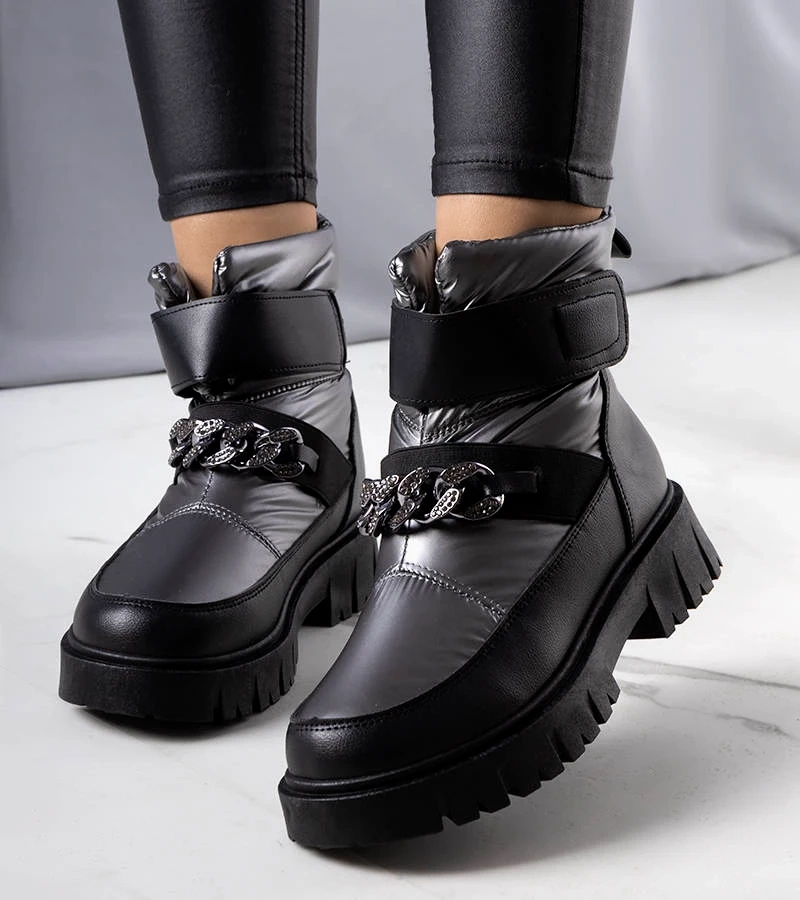 Srebrne ocieplane śniegowce z łańcuchem