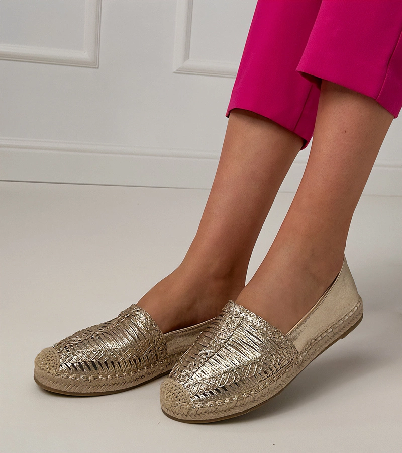 Hers Złote espadryle ażurowe na platformie