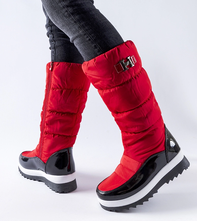 Czerwone ocieplane wysokie śniegowce