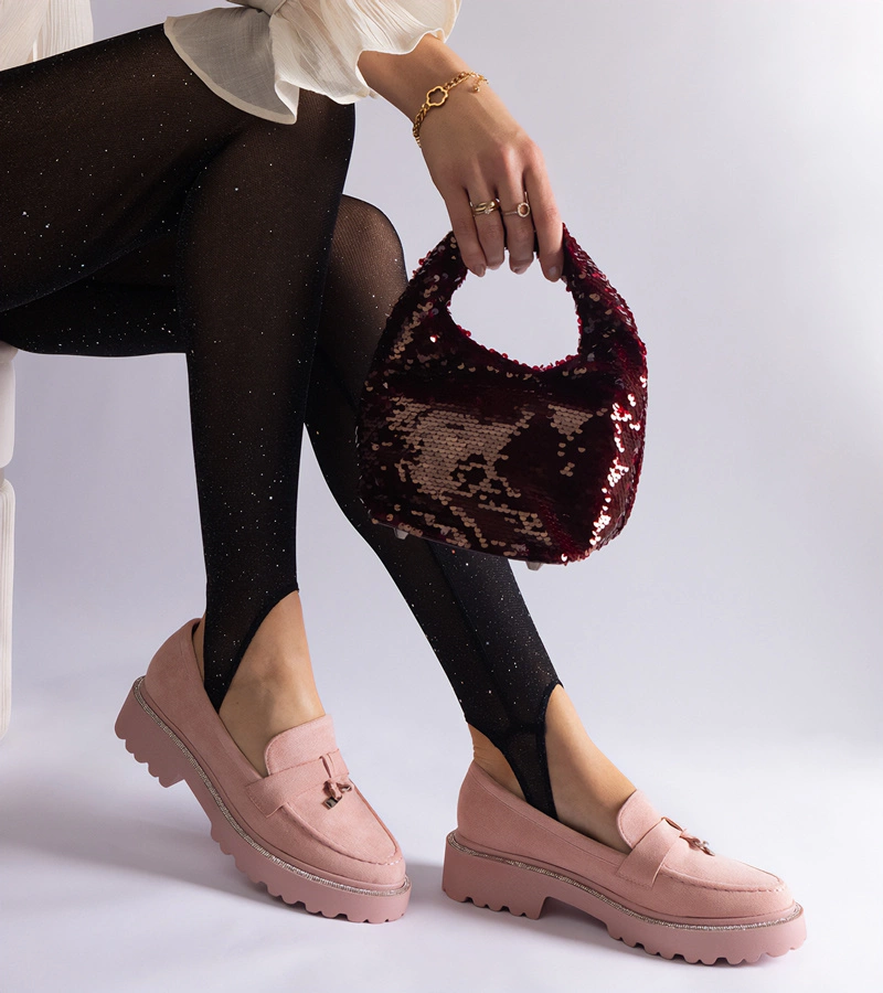 Hers mokasyny damskie różowe z ekoskóry eleganckie