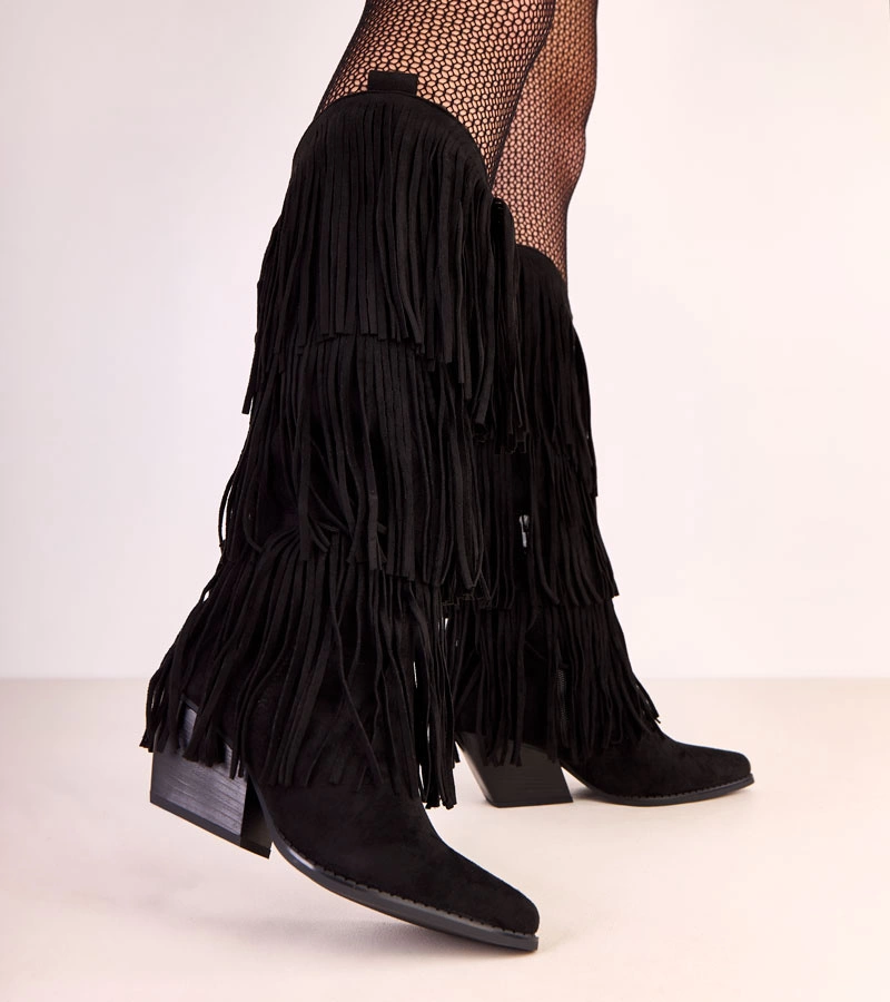 Hers Czarne kowbojki z frędzelkami