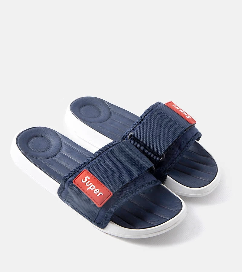 Granatowe męskie klapki z napisem