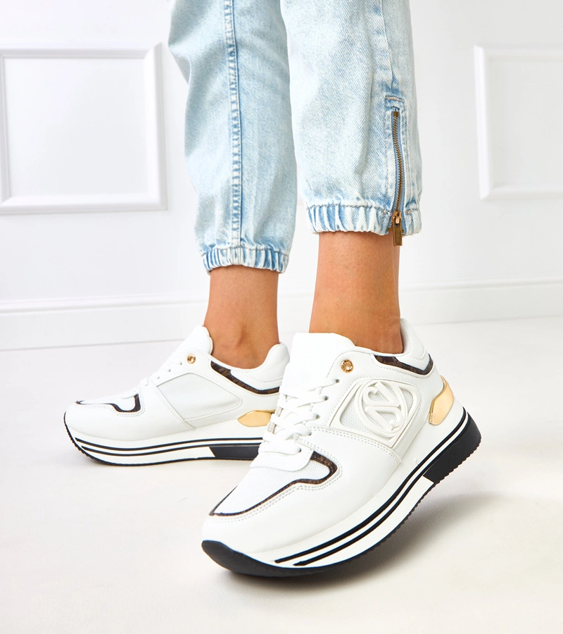 Hers biało-czarne damskie sneakersy na platformie