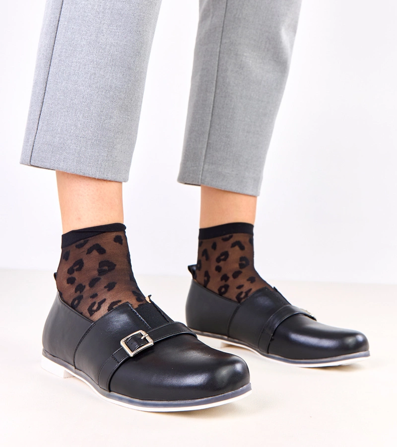 Hers Czarne półbuty damskie ze skórzana wkładką