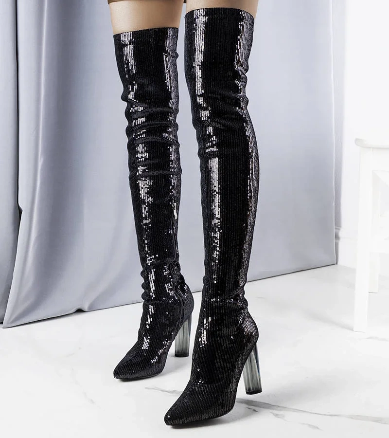 Czarne kozaki cekinowe