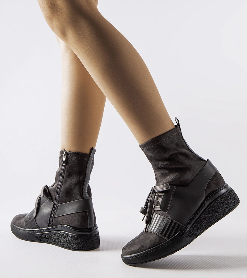 Szare skarpetkowe botki na koturnie