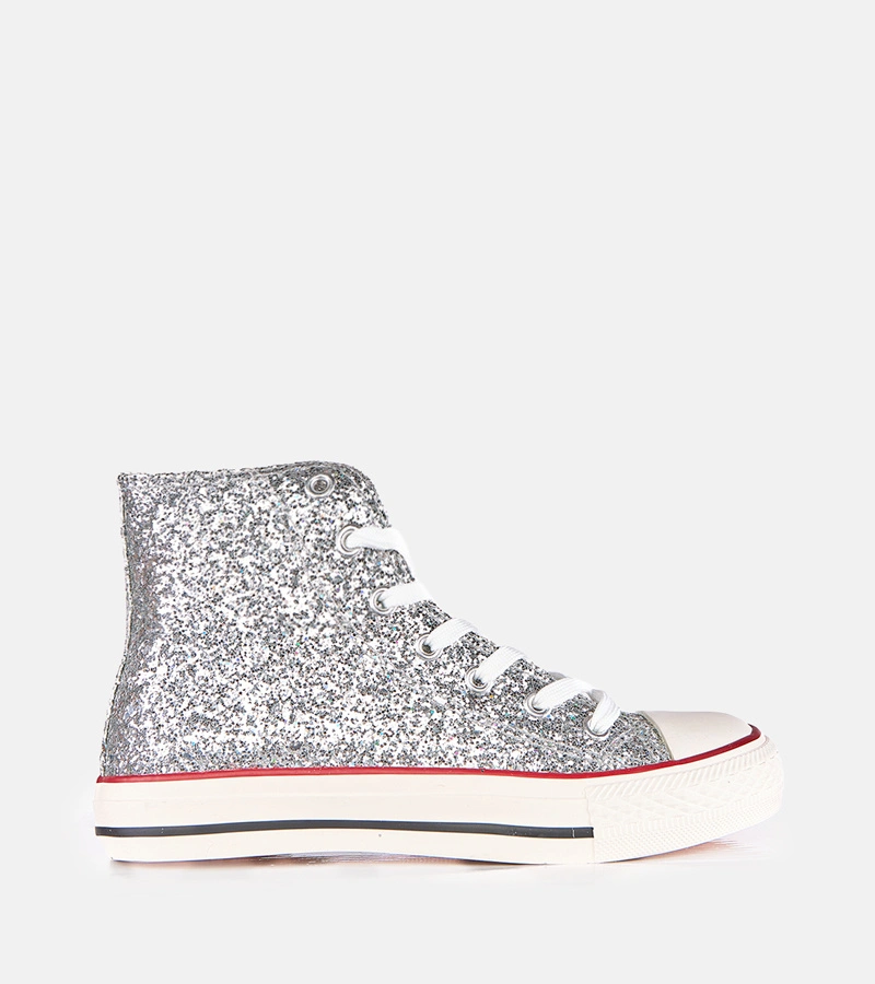 Hers Srebrne damskie trampki brokatowe