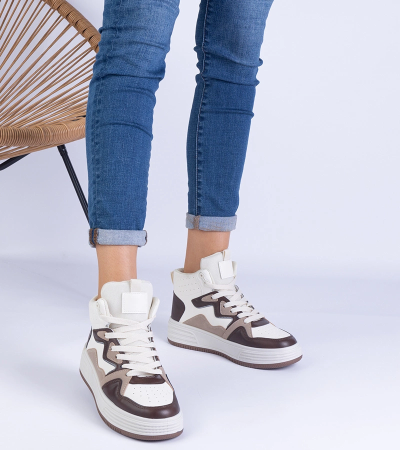 Hers sneakersy damskie brązowe sportowe z cechami szczególnymi