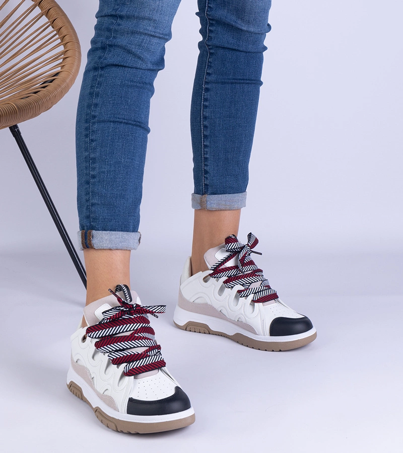 Hers sneakersy damskie białe z dekoracyjnym sznurowaniem