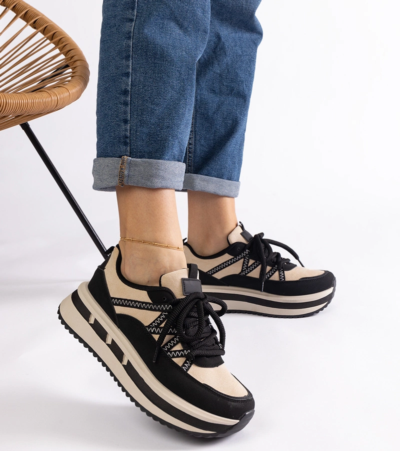 Hers sneakersy damskie czarno-beżowe z cechami szczególnymi