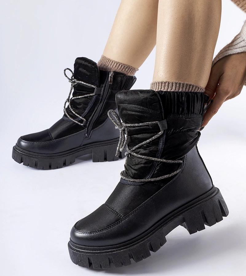 Czarne śniegowce z cyrkoniami