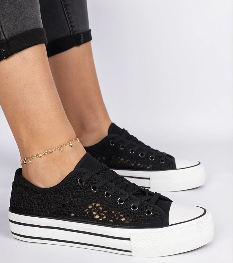 Hers Czarne trampki damskie ażurowe