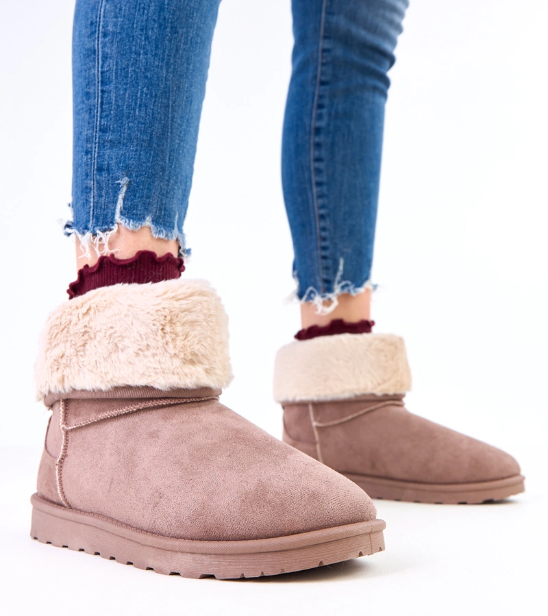 Hers Brązowe śniegowce z futerkiem na platformie