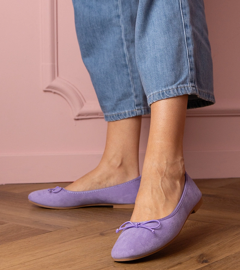 Hers Fioletowe balerinki z kokardką z ekozamszu
