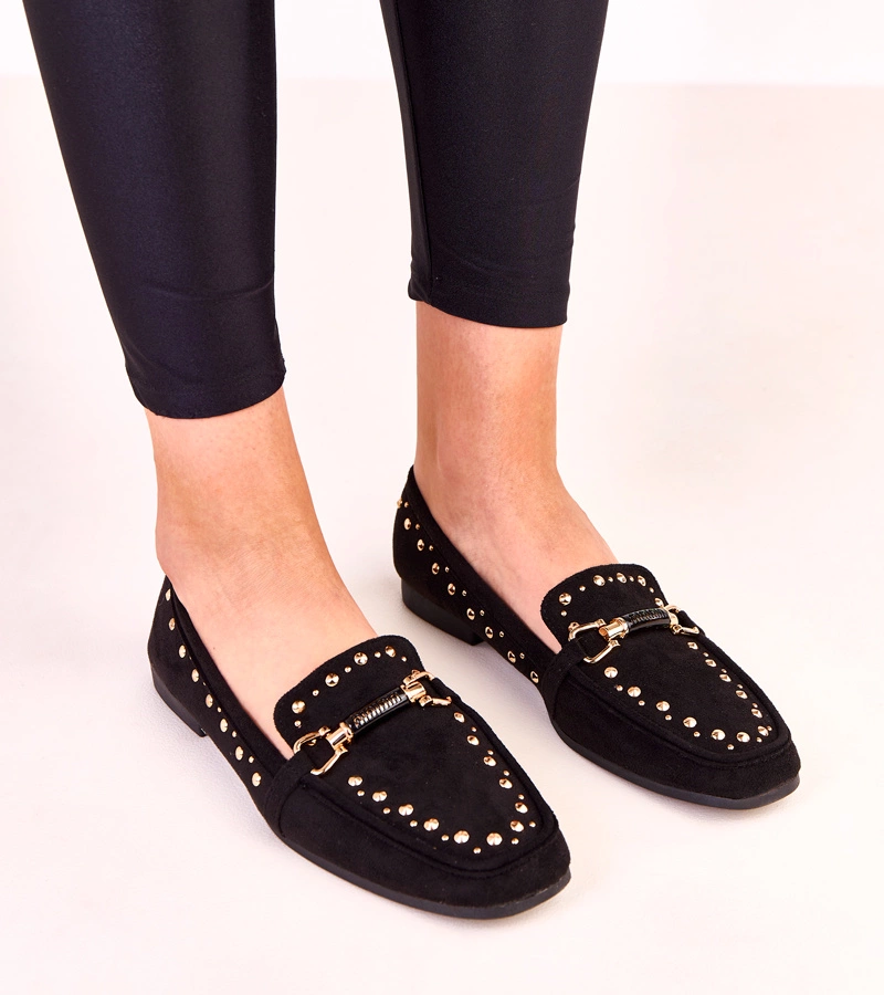 Hers Czarne baleriny z ekozamszu z ćwiekami