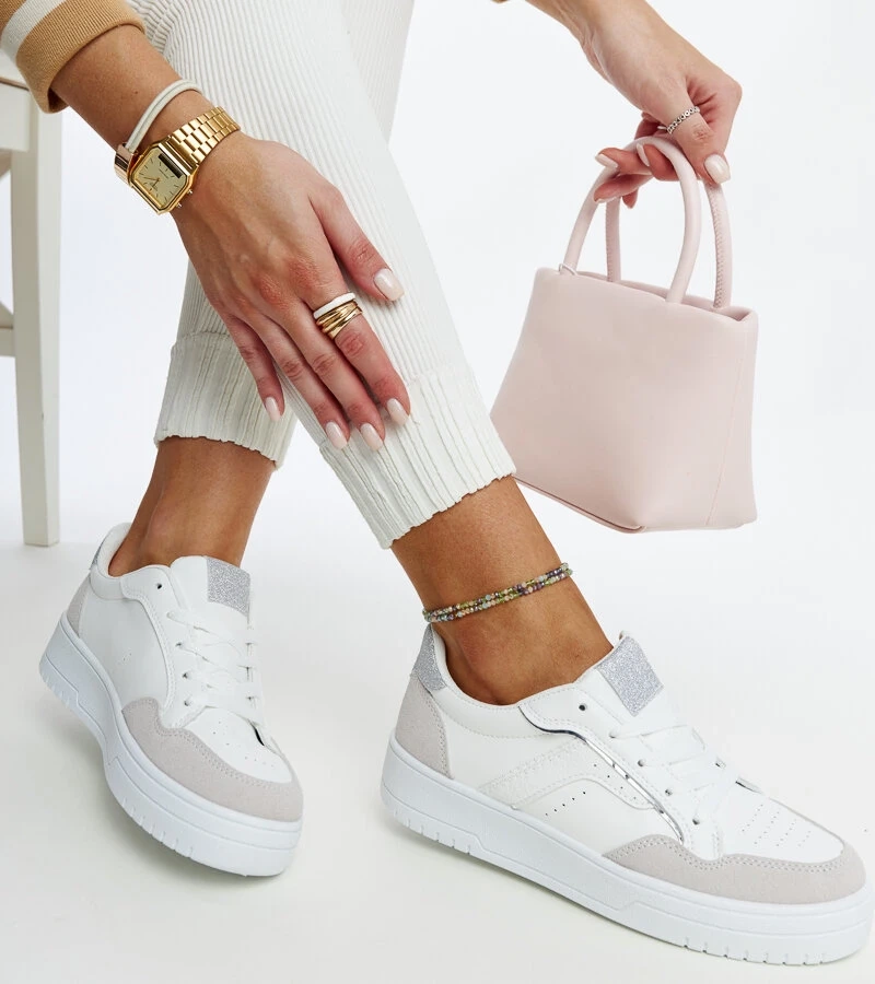 Białe-szare sneakersy na platformie