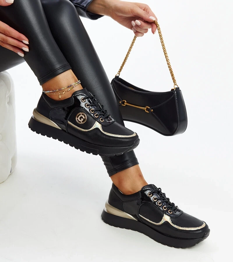 Czarne skórzane sneakersy na platformie