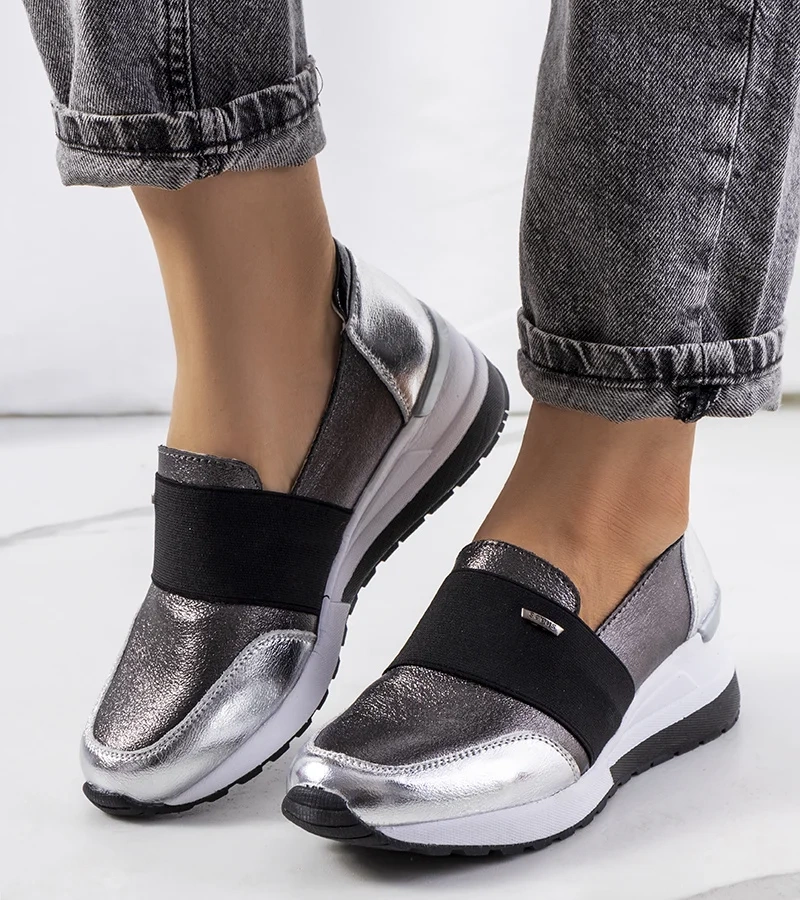 Metaliczne skórzane sneakersy
