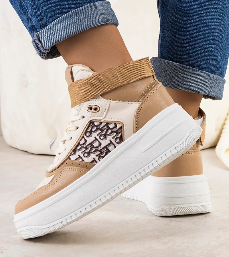 Beżowe wysokie sneakersy za kostkę