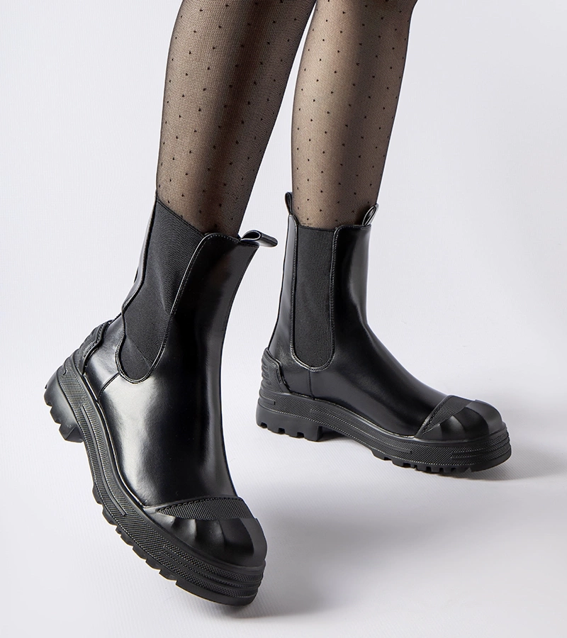 Hers Czarne ocieplane masywne botki