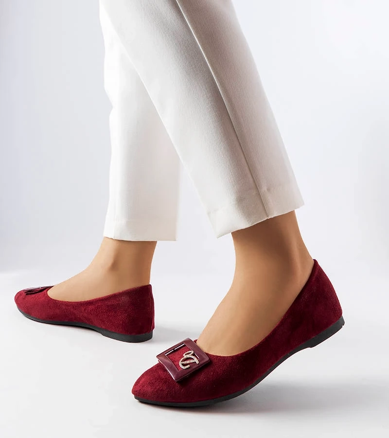 Bordowe balerinki z eko-zamszu